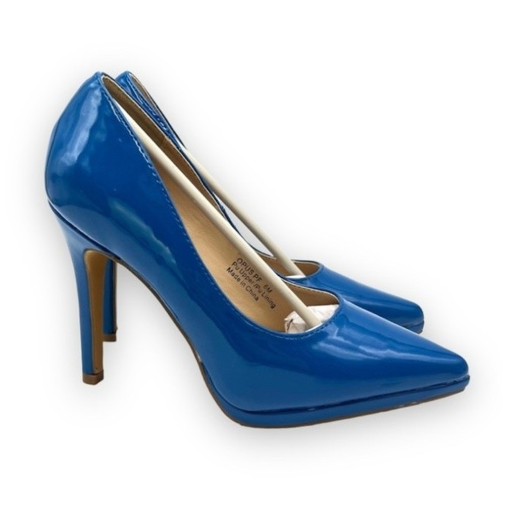 Penny Loves Kenny Size 6 Opus Blue Patent Faux Vegan Leather Heels Pumps Shoes